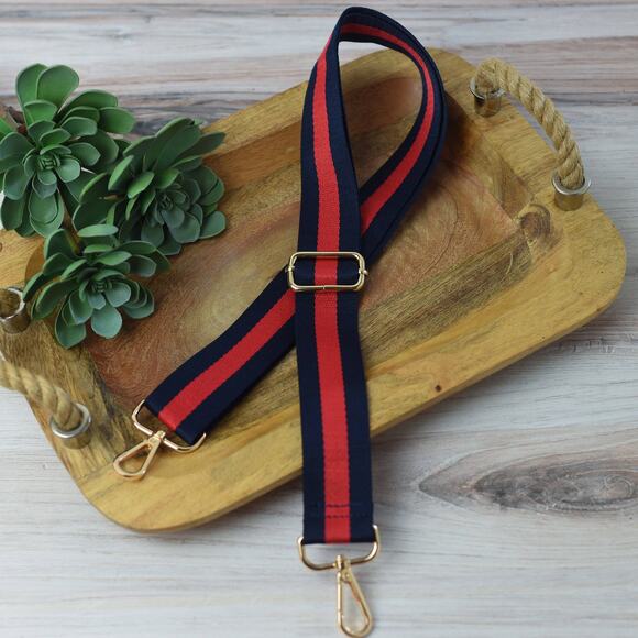 Navy Blue Red Preppy Stripe Adjustable Crossbody Bag Purse Guitar Strap - Picture 3 of 4